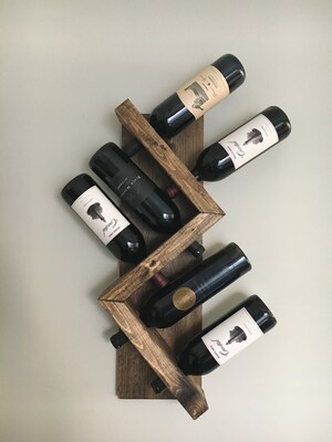 Zig Zag Wine Rack | The Ziggy Zag | Z Geometric Wall Mounted Rustic Wood Wine Bottle Display Chunky Primitive - image2